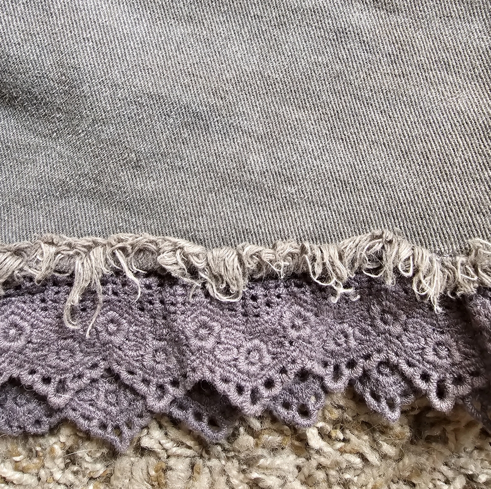 Free People Gray Jean Shorts with Lace Trim - Picture 3 of 11